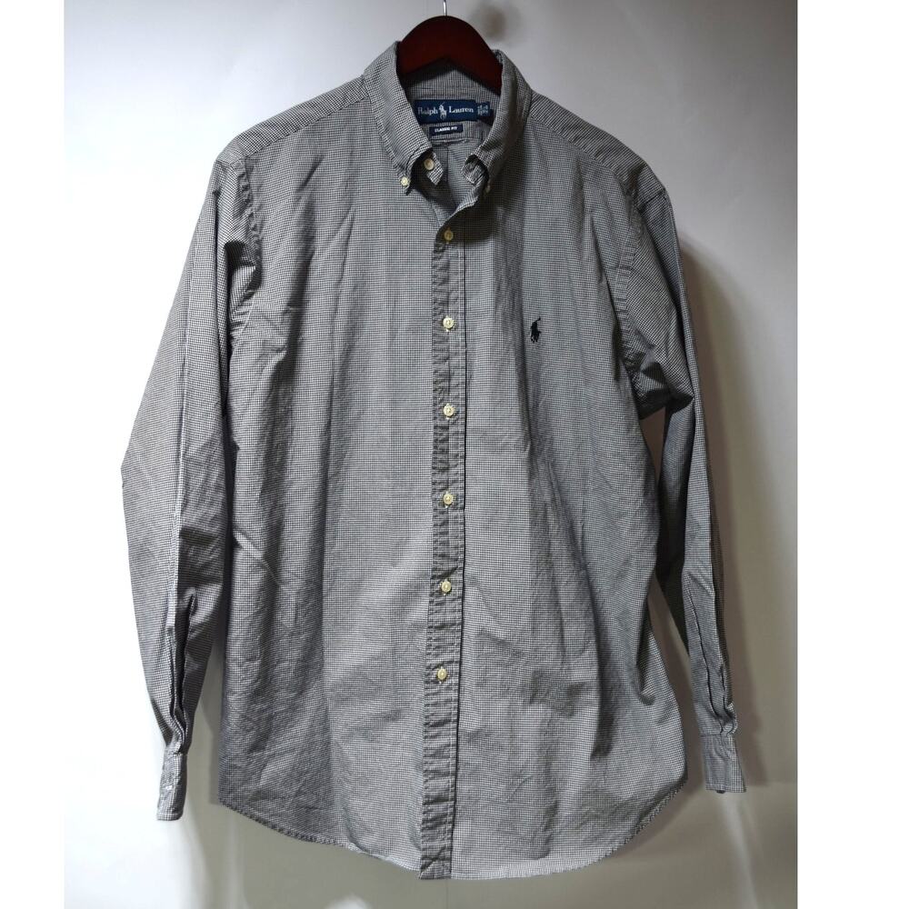 Ralph Lauren Classic Fit Button Down Shirt  Large Black White Check Long Sleeve